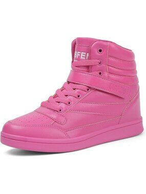 Women's High Top Sneakers with Hidden Wedge Heel Pink 2 Inch Height Shoes